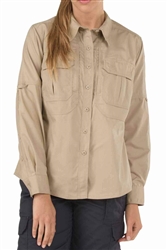 5.11 Women's Light Duty Dress Long Sleeve Shirt, Khaki, Embroidered Shield Logo L/Chest