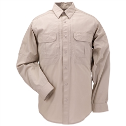 5.11 Light Duty Dress Long Sleeve Shirt, Khaki, Embroidered Shield Logo L/Chest