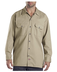 Dickies Field Shirt, Long Sleeve, Khaki, Embroidered Shield Logo L/Chest