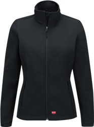 DELUXE SOFT SHELL JACKET WOMEN'S BLACK, WITH EMBROIDERED SHIELD LOGO L/CH