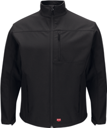 DELUXE SOFT SHELL JACKET MEN'S BLACK, WITH EMBROIDERED SHIELD LOGO L/CH